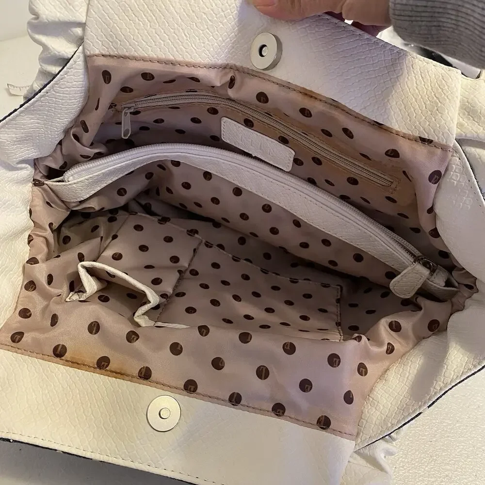 Elle Purse Shoulder Bag Hobo Bohemian NavyBlue Polka Dots White FauxLeather Y2K - Picture 7 of 7